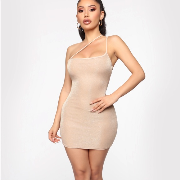 NWT FN MINI DRESS GLITTER/SHIMMER NUDE - Picture 3 of 7
